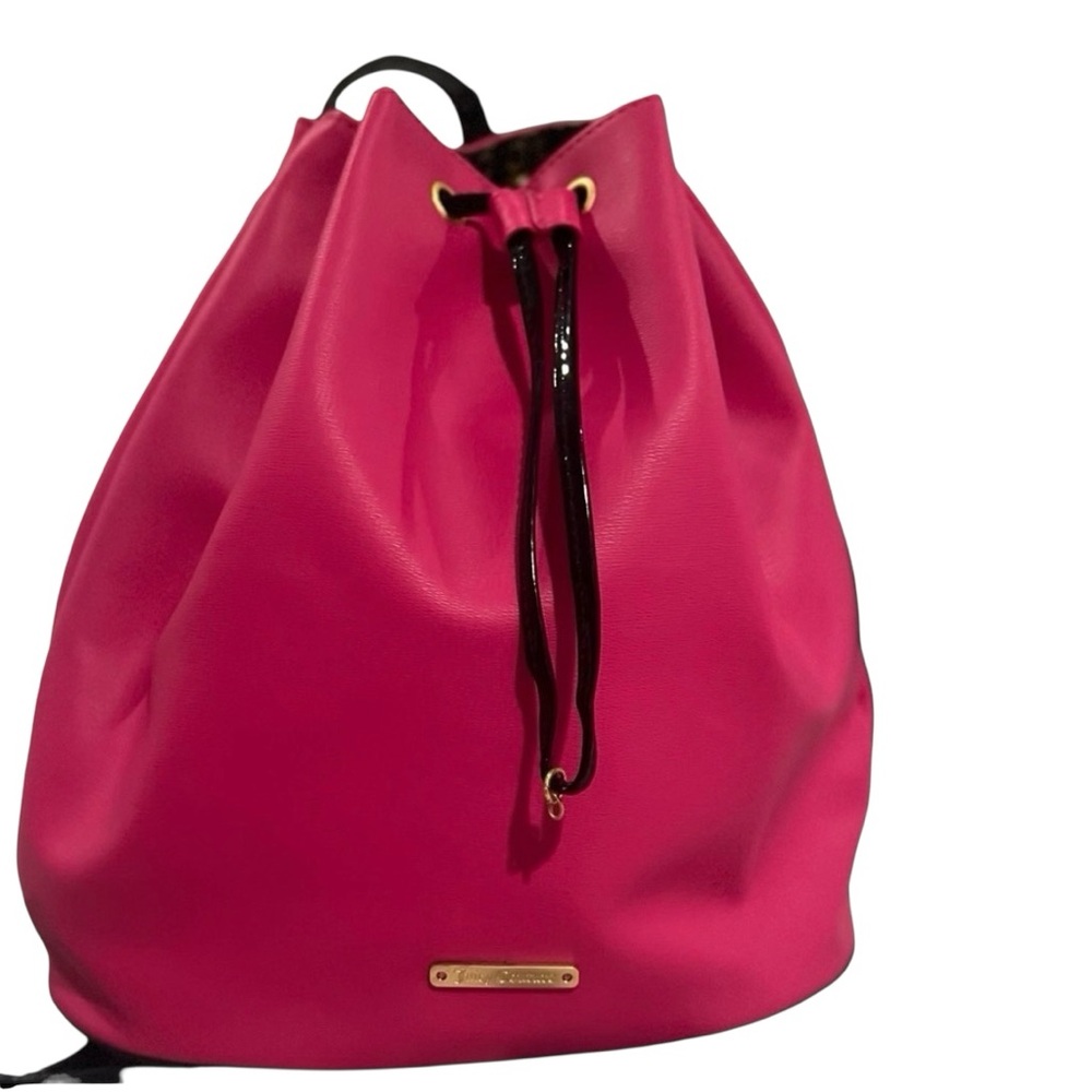Juicy Couture Pink & Black Backpack Patent Trim Y2K Drawstring Bag